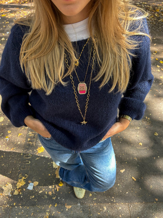 Collier plaque rectangle gravée style talisman