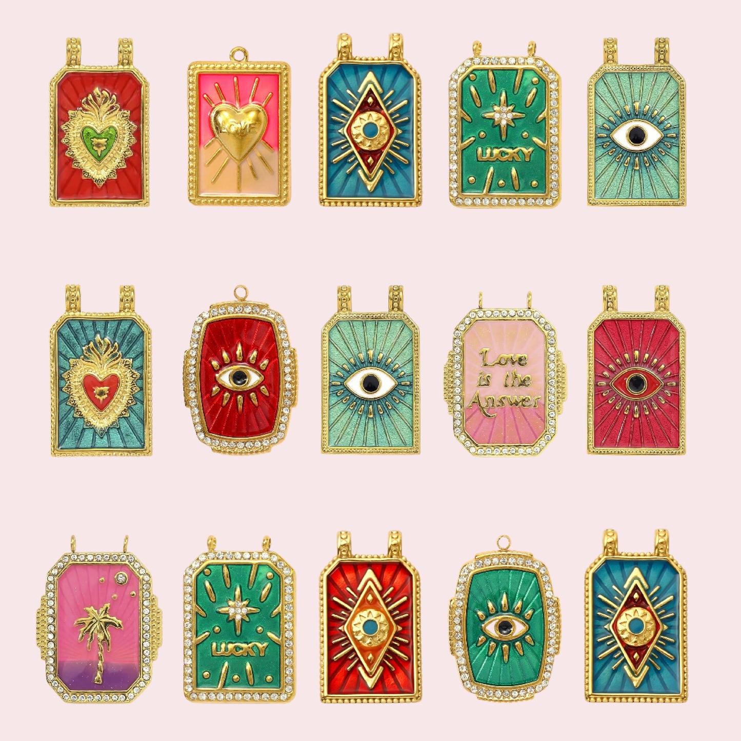 Collier plaque rectangle gravée style talisman