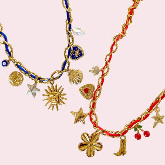 Collier charms sur mix chaîne et corde à personnaliser